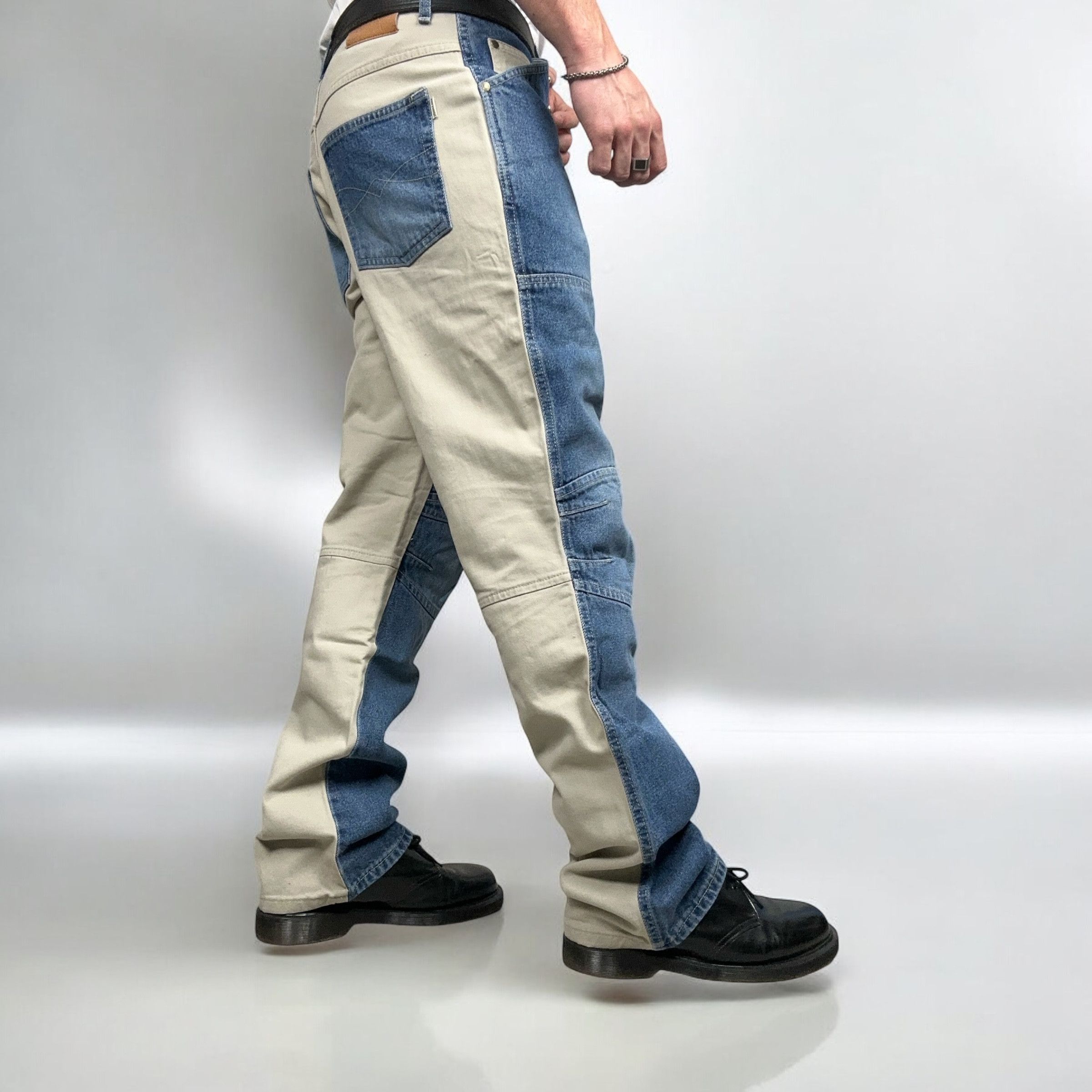 Japanese Brand × Vintage Vintage y2k Blue/Beige Hybrid Double Knee Denim Pants Jeans Size US 32 / EU 48 - 4 Thumbnail