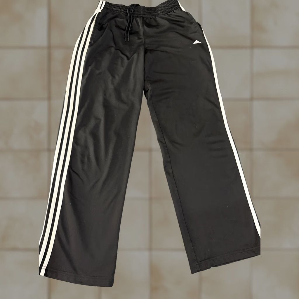 Adidas Adidas Track Pants Mens M Black Knit Elastic Waist Three Stripes Athletic Pants Size US 31 - 1 Thumbnail