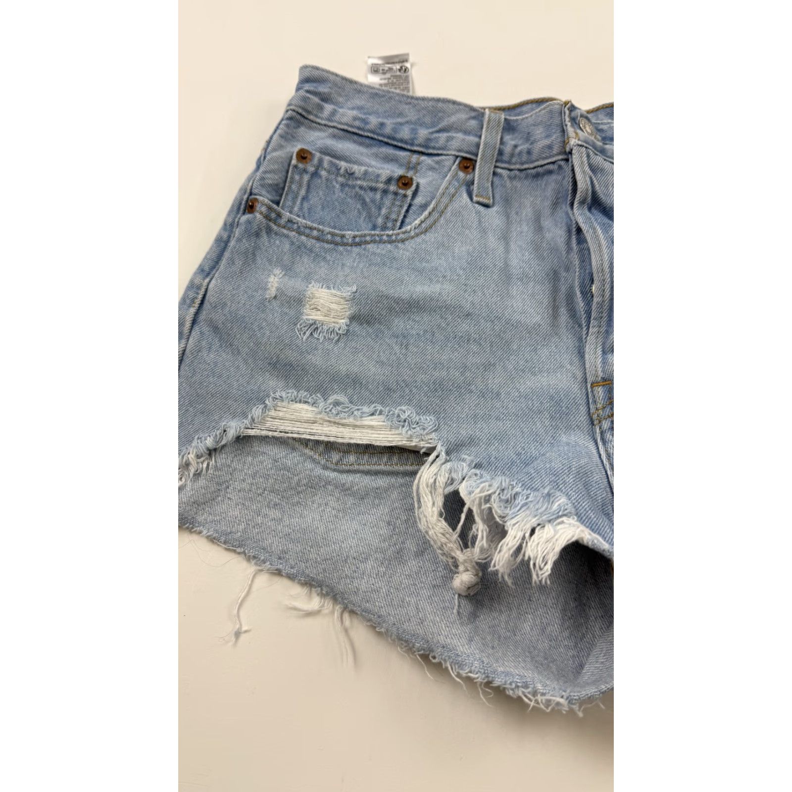 Levi's Levi's 501 Shorts Womens W28 Blue Distressed Denim High Rise Button Fly Cutoff Size 28" / US 6 / IT 42 - 3 Thumbnail