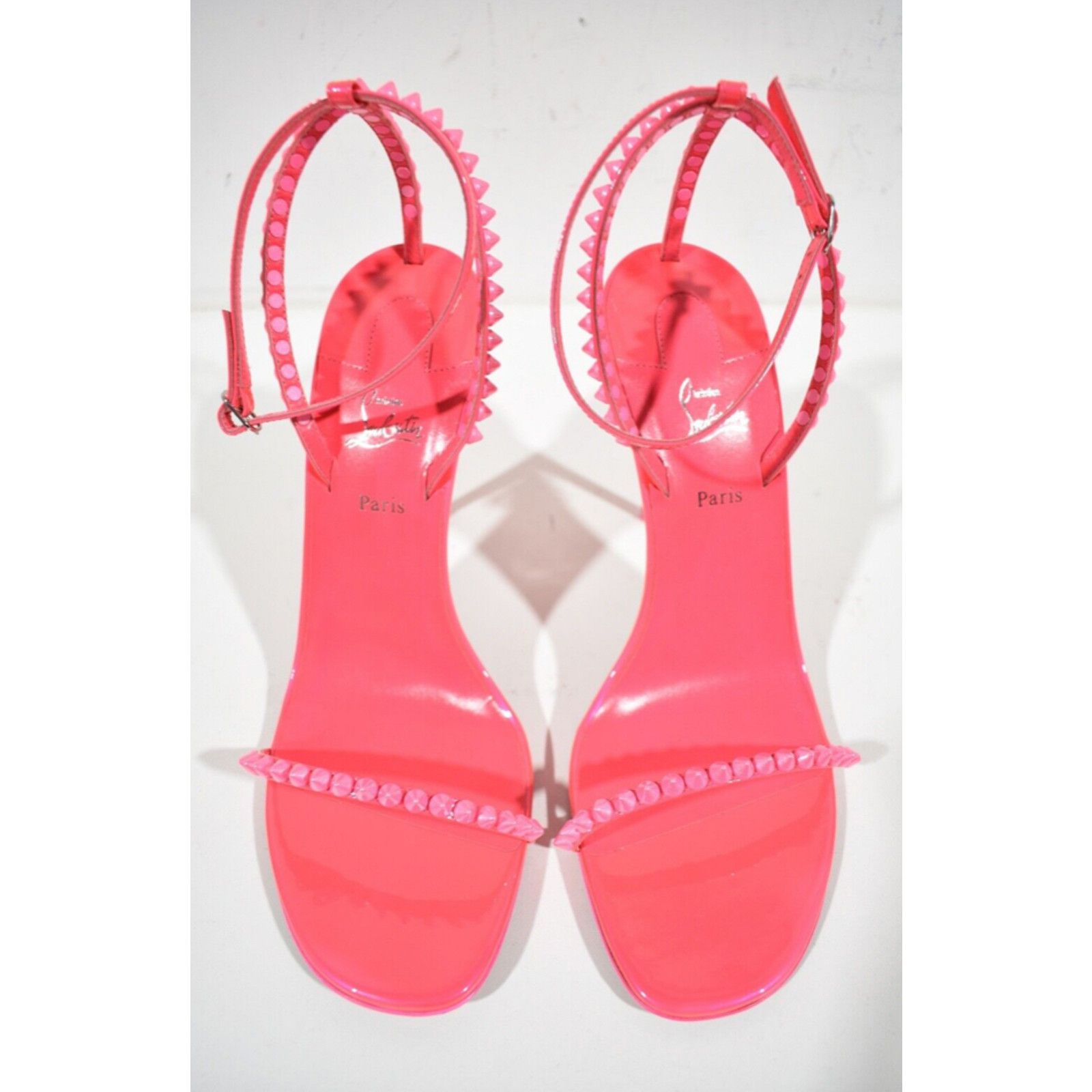Christian Louboutin So Me 100 Fluo Pink Patent Ankle Strap Sandal Heel Pump 40 Size US 10 / IT 40 - 7 Thumbnail