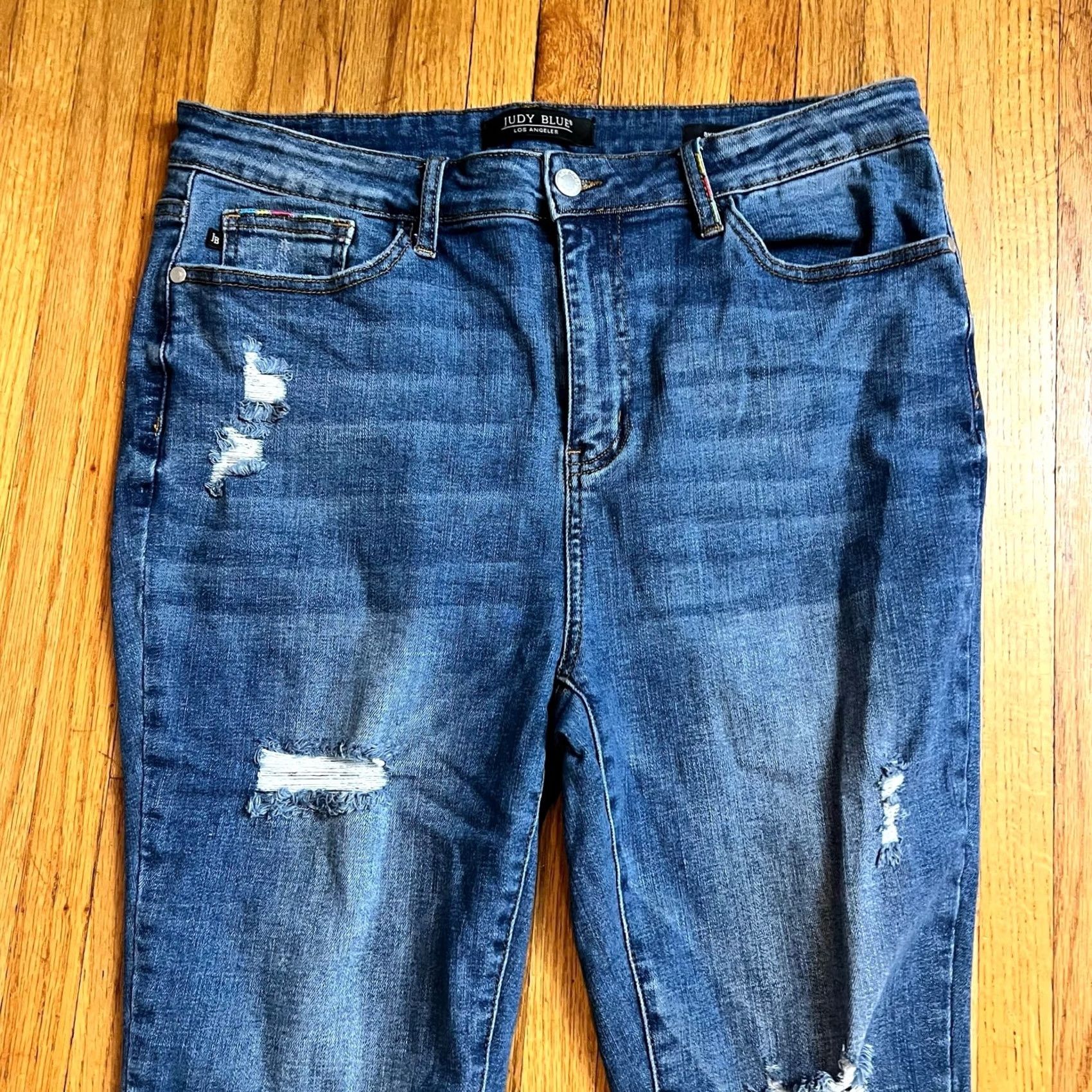 Vintage Judy Blue Jeans Womens 15/32 Jeans Ankle High Rise Skinny Blue Rainbow Trim Womens Girls Size 36" / US 14 / IT 50 - 2 Thumbnail