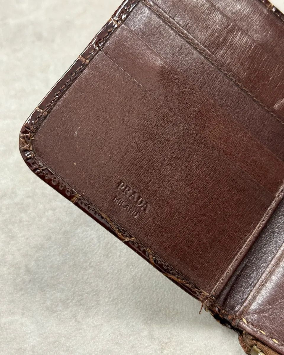 Prada Prada Brown Crocodile Embossed Leather Zip Wallet Size ONE SIZE - 5 Thumbnail