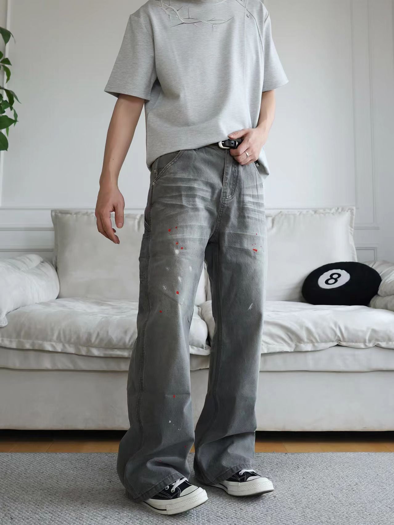 Other Wash-effect gray loose-fit straight-leg work pants Size US 31 - 3 Thumbnail