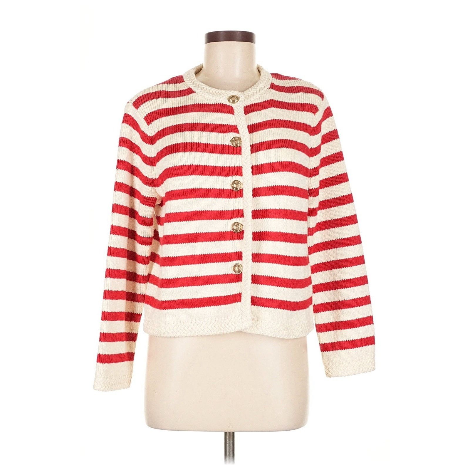 Massimo Dutti MASSIMO DUTTI striped knit cardigan Stripe gold buttons Red Size M / US 6-8 / IT 42-44 - 3 Thumbnail