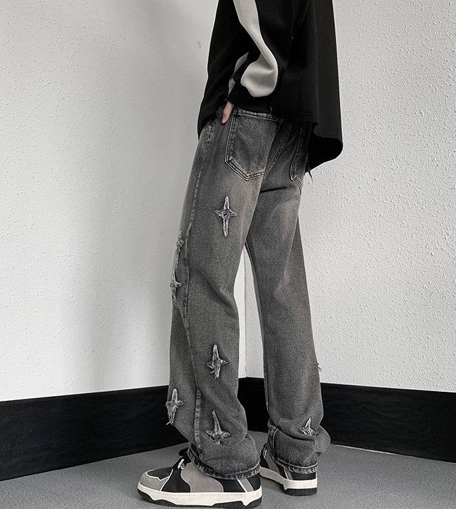 Japanese Brand Men's American high street cross embroidered loose jeans Size US 32 / EU 48 - 4 Thumbnail