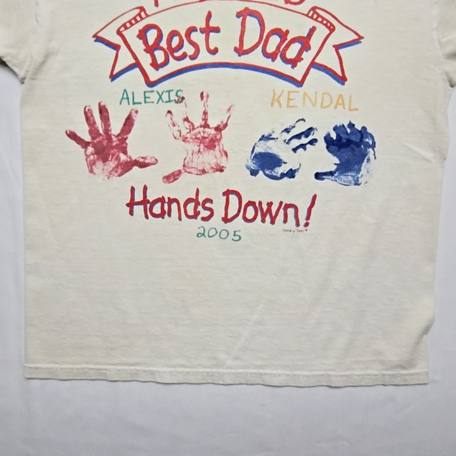 Fruit Of The Loom Vintage Best Dad Shirt Handprint Distressed Large White Tee Size US L / EU 52-54 / 3 - 3 Thumbnail