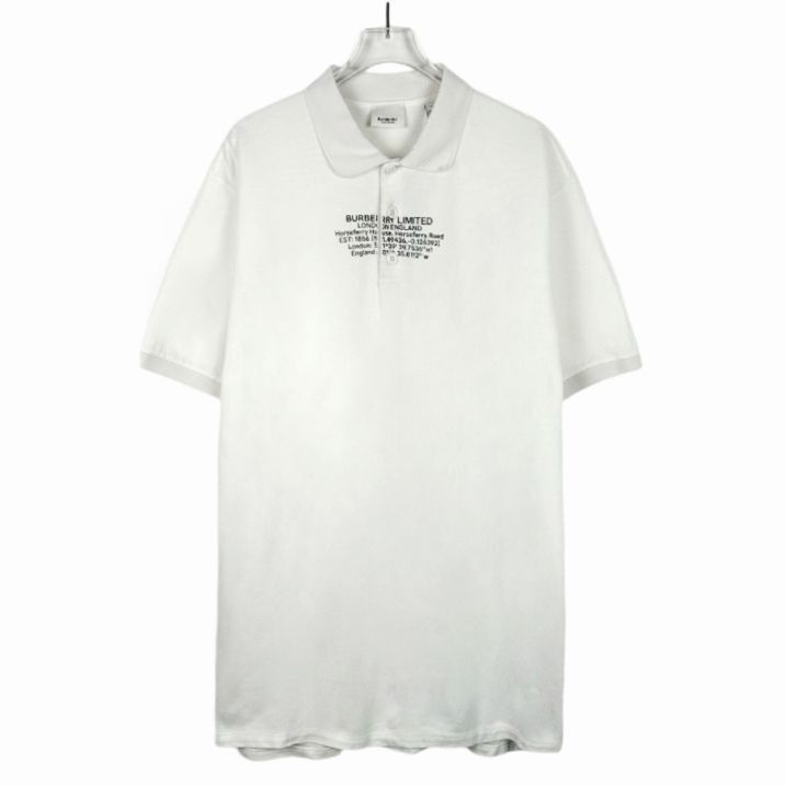 Burberry Burberry White Polo Shirt With Embroidered Coordinates Desig Size US XL / EU 56 / 4 - 1 Thumbnail