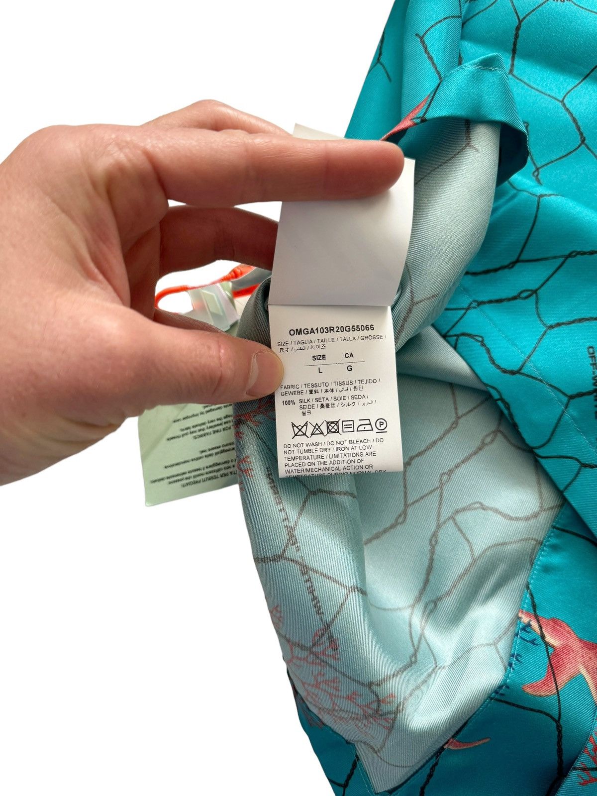 Off-White $1,200 Silk Fish Net Shirt Blue Size US L / EU 52-54 / 3 - 8 Thumbnail