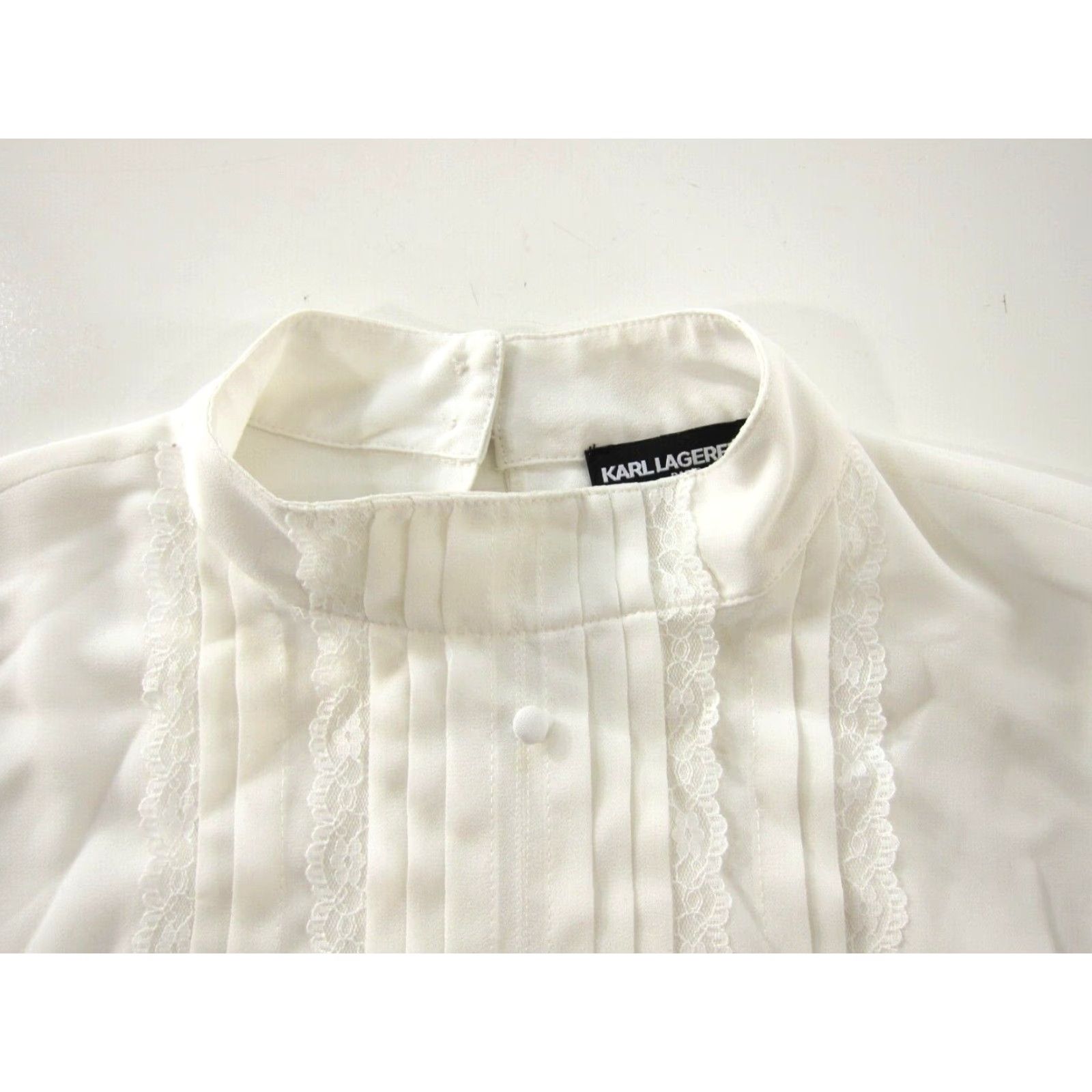 Karl Lagerfeld Karl Lagerfeld Paris White Lace Long Sleeve Blouse Small Mock Neck Button Shirt Womens Size S / US 4 / IT 40 - 6 Thumbnail