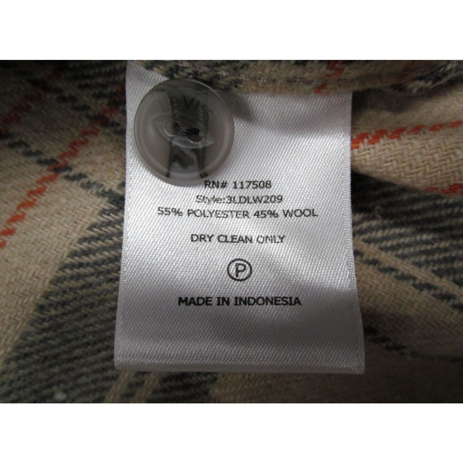 Levis Shirt Mens Large Beige Gray Orange Plaid Wool Blend Button Front Flannel