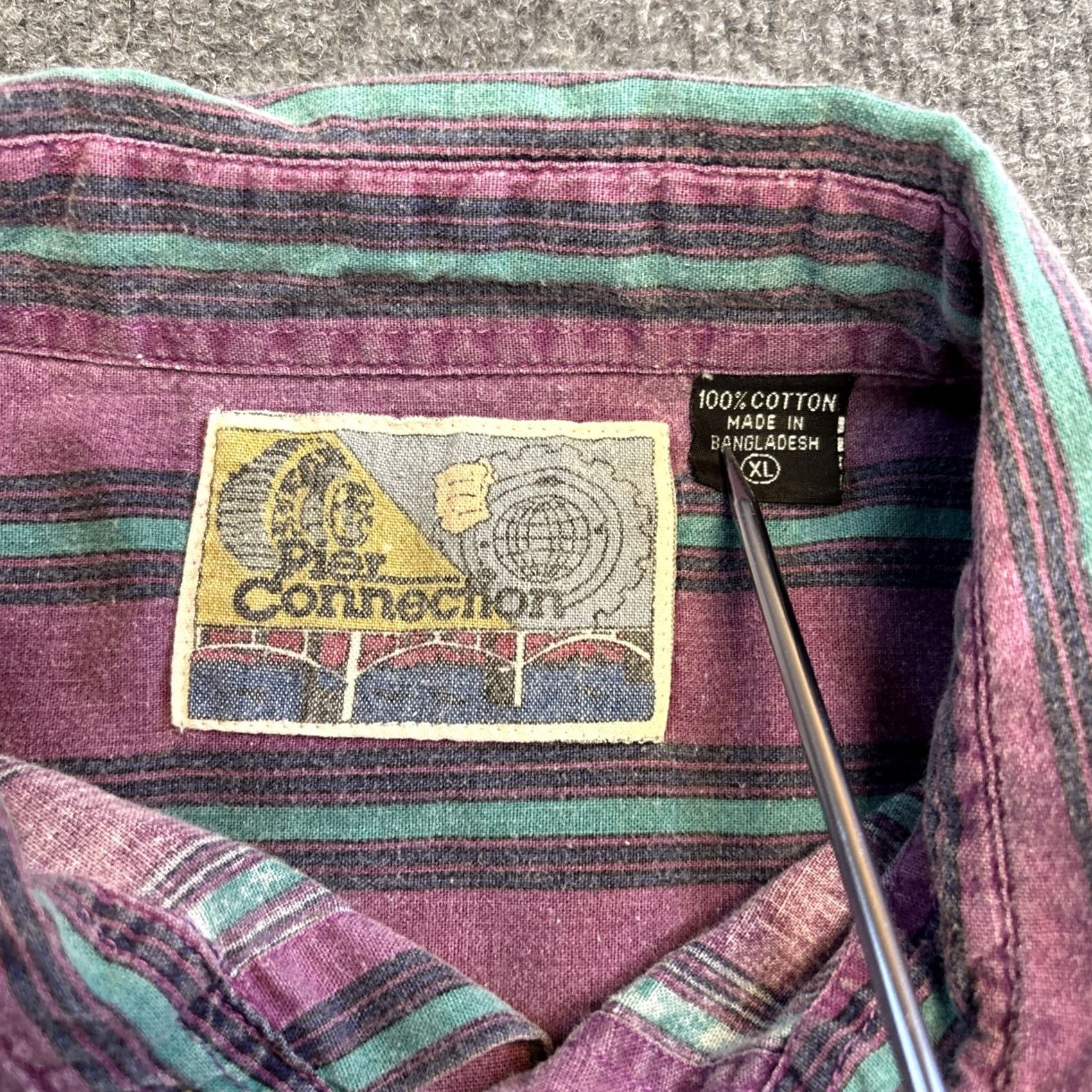 Vintage VINTAGE Pier Connection Button-Up Shirt Short Sleeve Men’s XL Stripe Cotton 90s Purple Size US XL / EU 56 / 4 - 3 Thumbnail