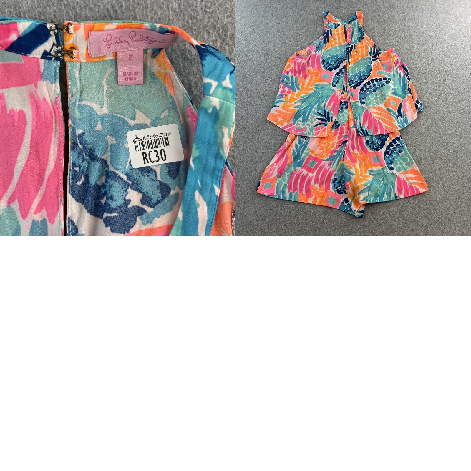 Lilly Pulitzer VINTAGE Lilly Pulitzer Romper Womens Size 2 Pink Blue Tropical Pineapple Print Summer Size 26" / US 2 / IT 38 - 8 Thumbnail