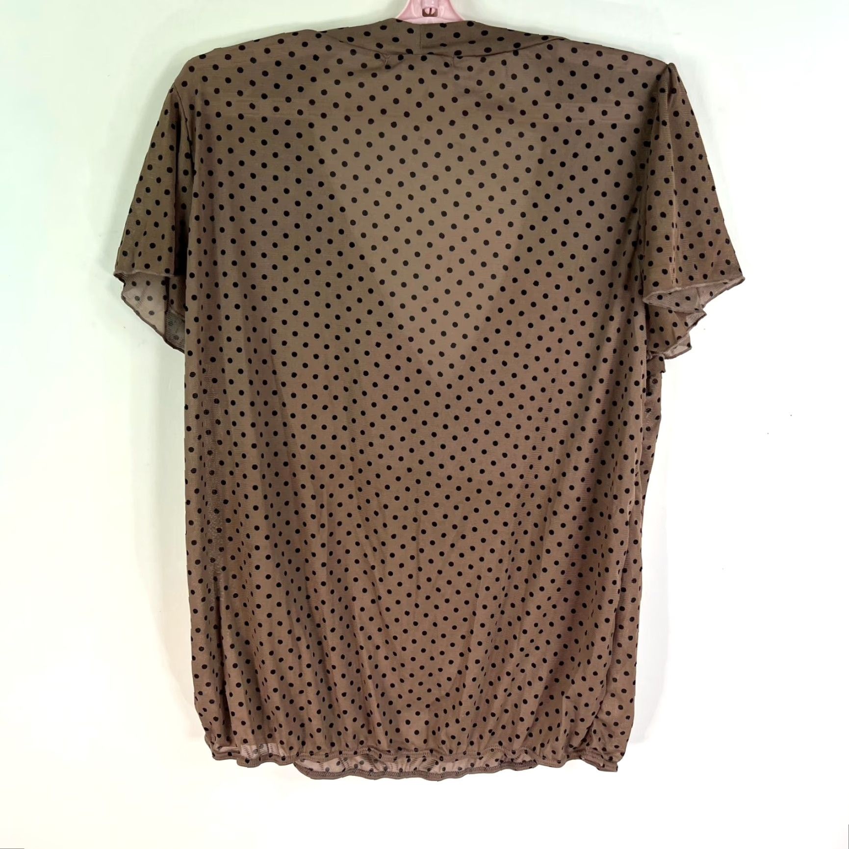 Vintage Julie’s Closet Blouse Polka Dot Lightweight Flutter Sleeve V-Neck 2X Womens Brown Polyester Rayon USA Made Shirts, 90s City Classic, Regular Fit Size XXL / US 16-18 / IT 52-54 - 5 Thumbnail