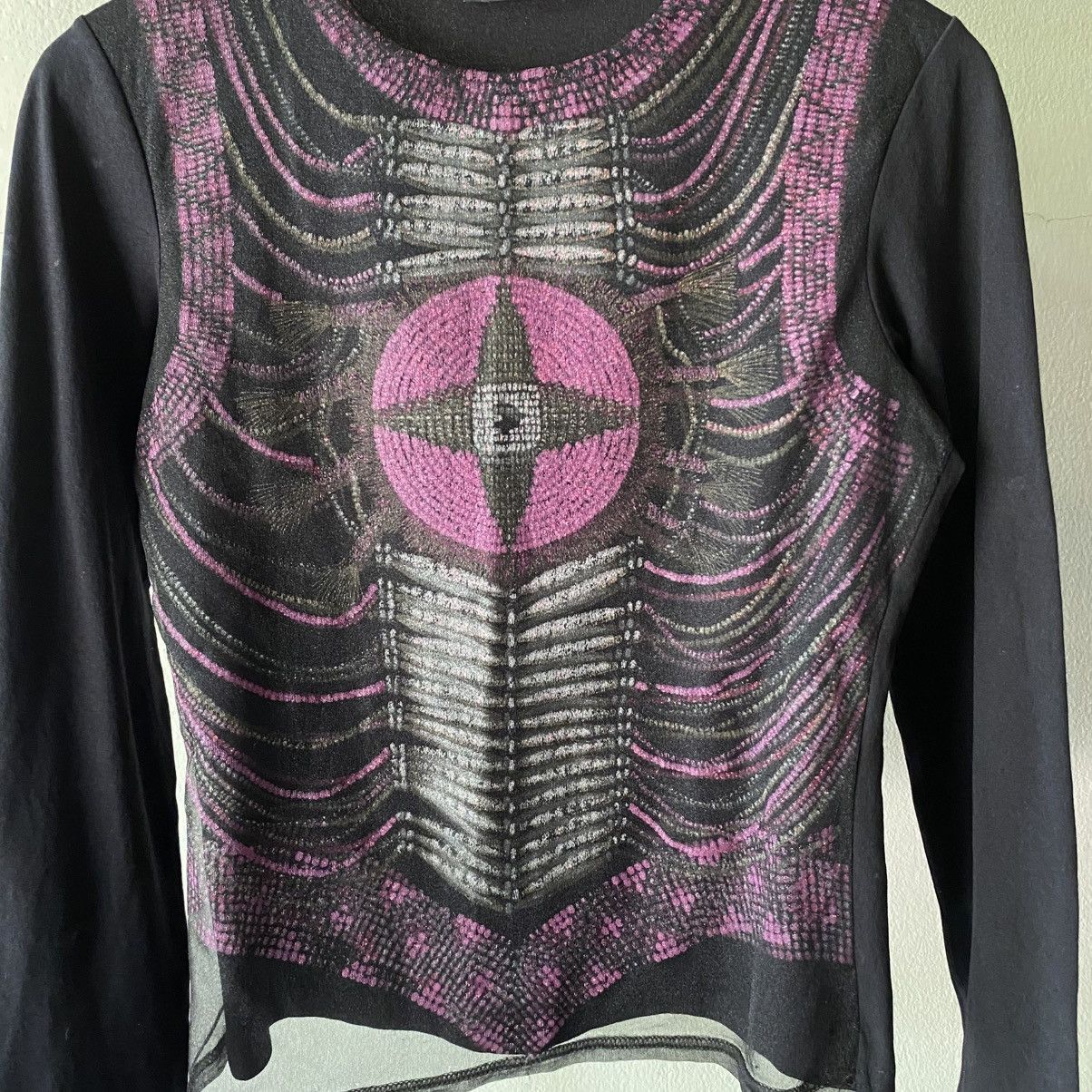 Morgan Homme MORGAN Y2K Black Sheer Top with Purple Graphic Print Size S / US 4 / IT 40 - 6 Thumbnail