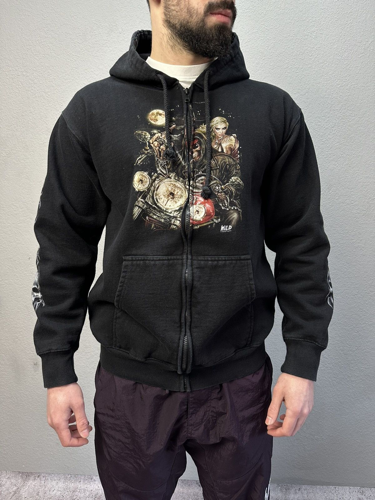 Japanese Brand × Vintage Vintage Distressed Hoodie Death Big Logo Y2K Ed Hardy Style Size US M / EU 48-50 / 2 - 3 Thumbnail