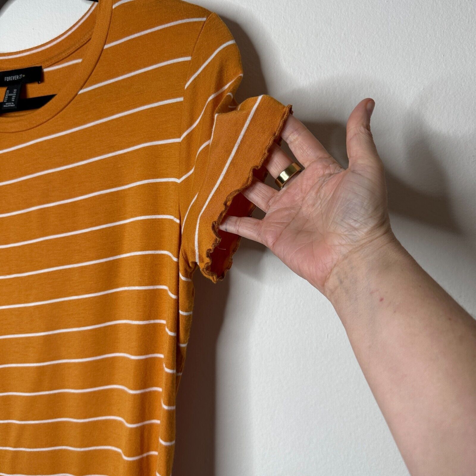 Forever 21 Forever 21 Orange White Stripe Short Sleeve Lettuce Edge 0X Size XS / US 0-2 / IT 36-38 - 5 Thumbnail