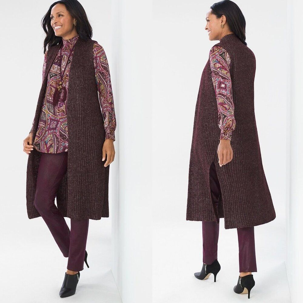 Chicos NWT New $109 Chico's Drama Burgundy Vest Size 2 US L Size L / US 10 / IT 46 - 1 Thumbnail