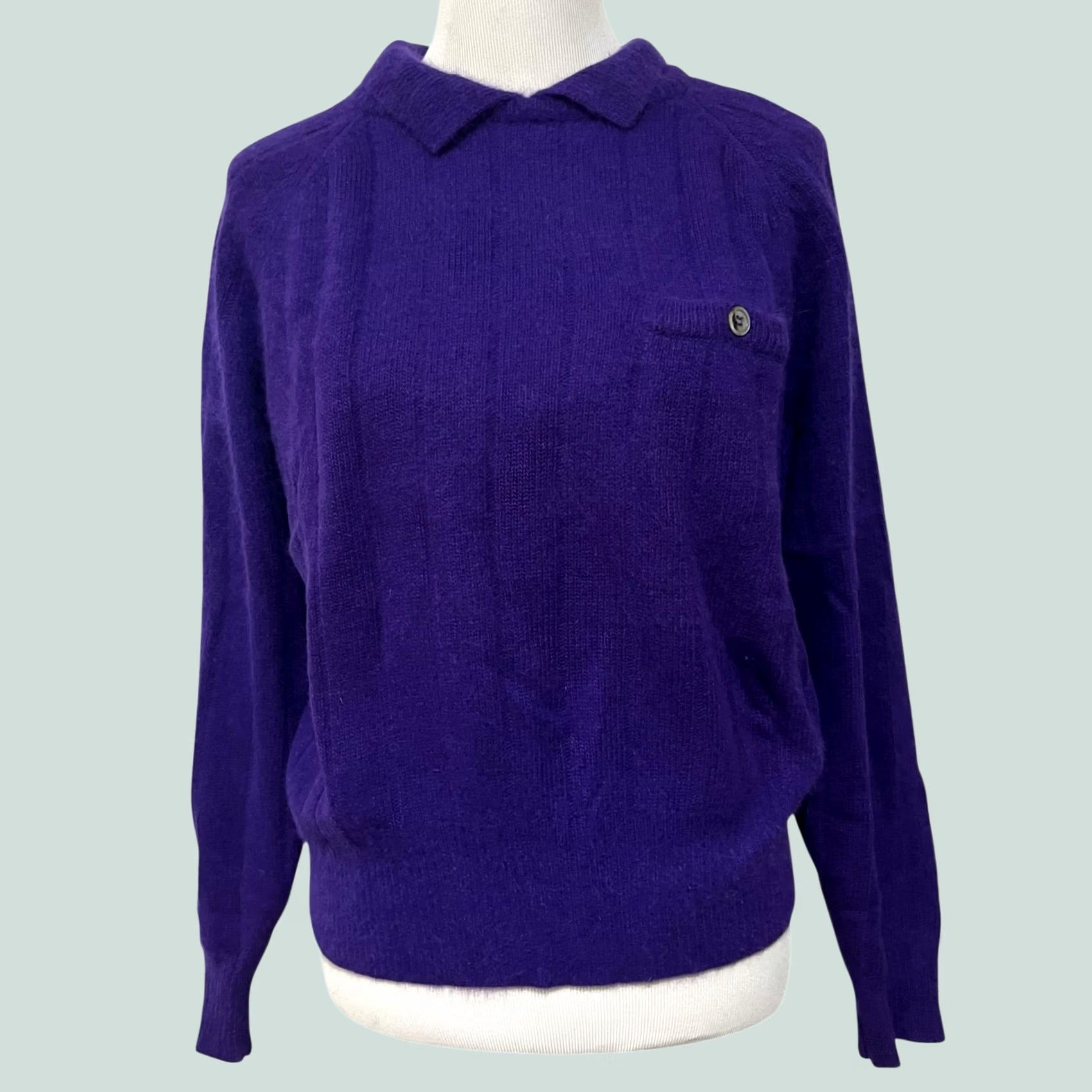 Liz Claiborne VINTAGE Liz Claiborne Sweater Womens M Purple Cable-Knit Angora Wool Collared 90s Classic Size M / US 6-8 / IT 42-44 - 1 Thumbnail