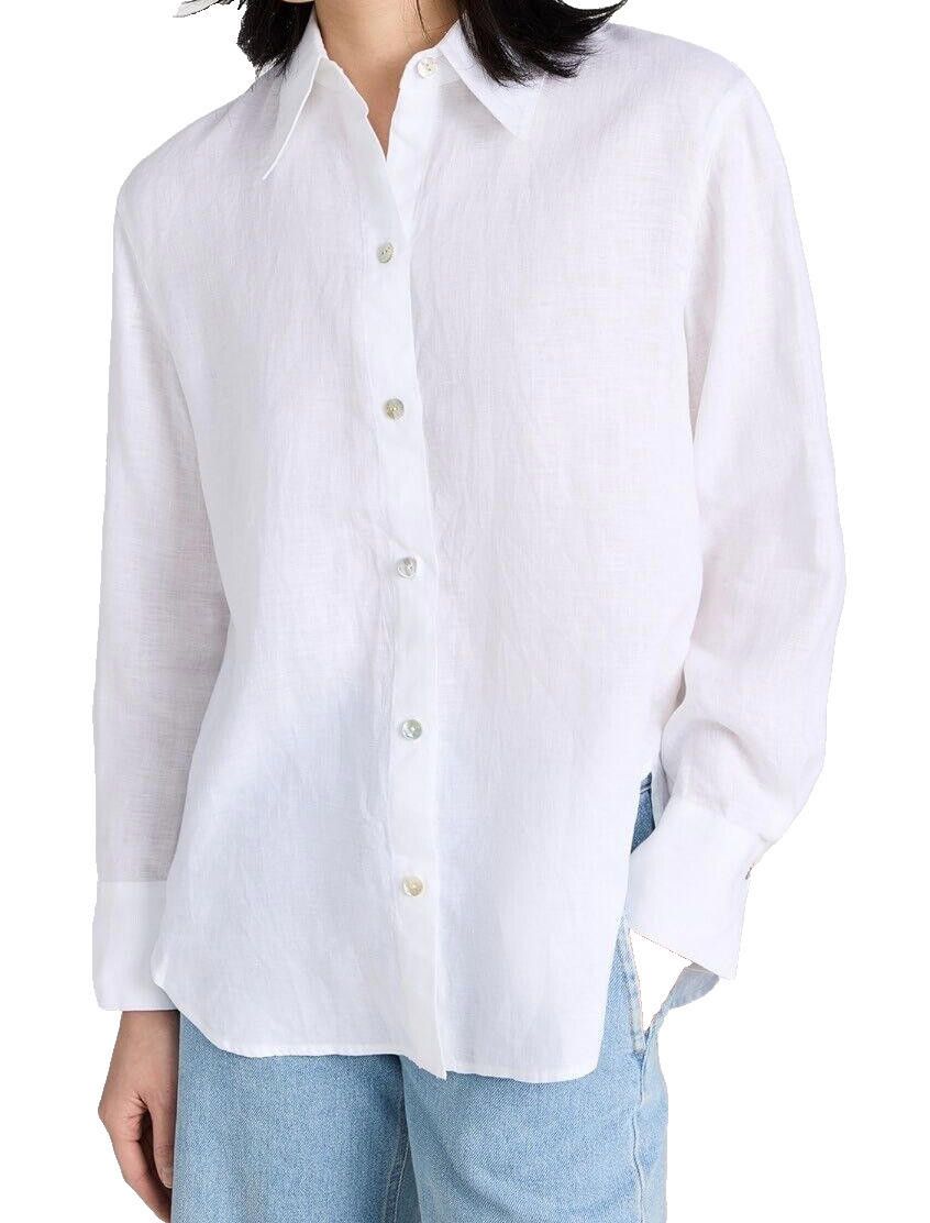 Vince Vince Medium White Long Sleeve Button Up Shirt Linen Blouse Size M / US 6-8 / IT 42-44 - 4 Thumbnail