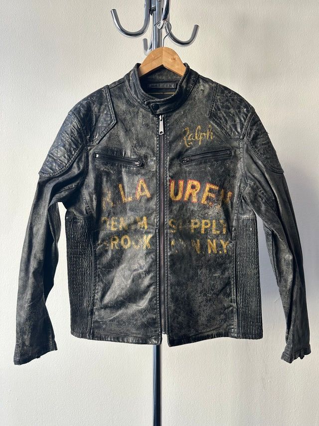 polo Ralph Lauren motor cycle ミリタリージャケット Ralph Lauren Small Black Waxed Cotton Moto Polo RRL Biker