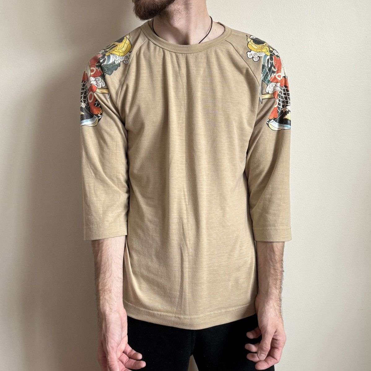 If Six Was Nine × Japanese Brand × Vintage MdP Modèle de Prudence Japan Tattoo Sleeve Beige 3/4 T-Shirt Size US L / EU 52-54 / 3 - 3 Thumbnail