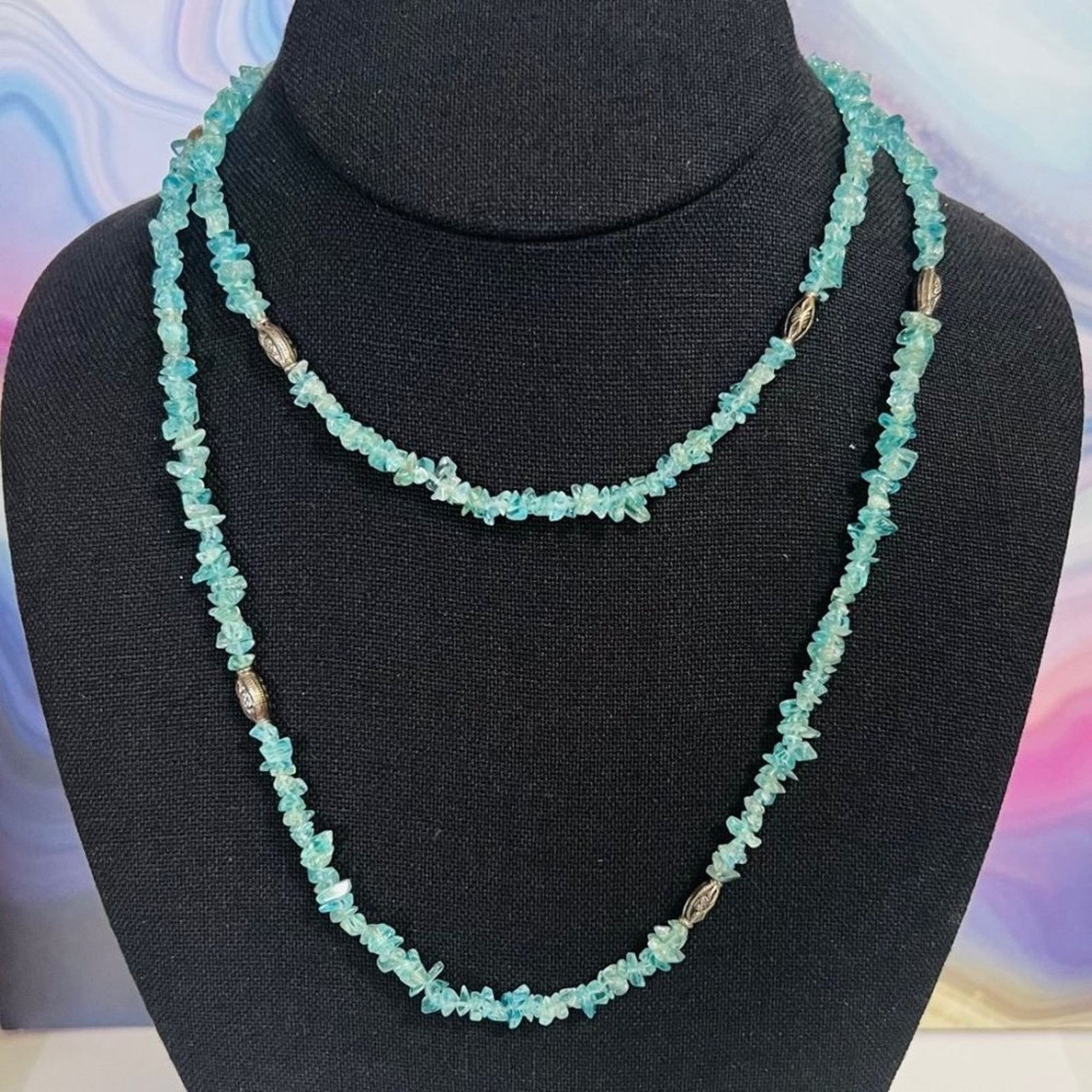 & Other Stories Vintage - India 925 Silver Clear Blue Apatite Chips Necklace Size ONE SIZE - 1 Thumbnail