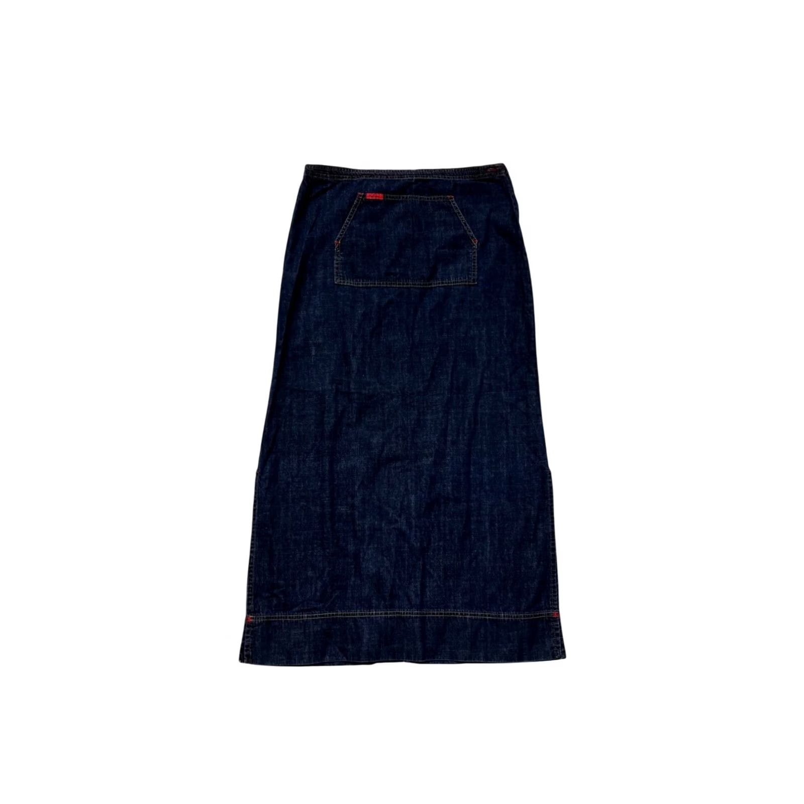Mavi VINTAGE Mavi Denim Long Skirt Womens L Dark Blue Maxi Skirt Womens L Boys Girls Mens side slits back pocket red stitching Size 36" / US 14 / IT 50 - 2 Thumbnail
