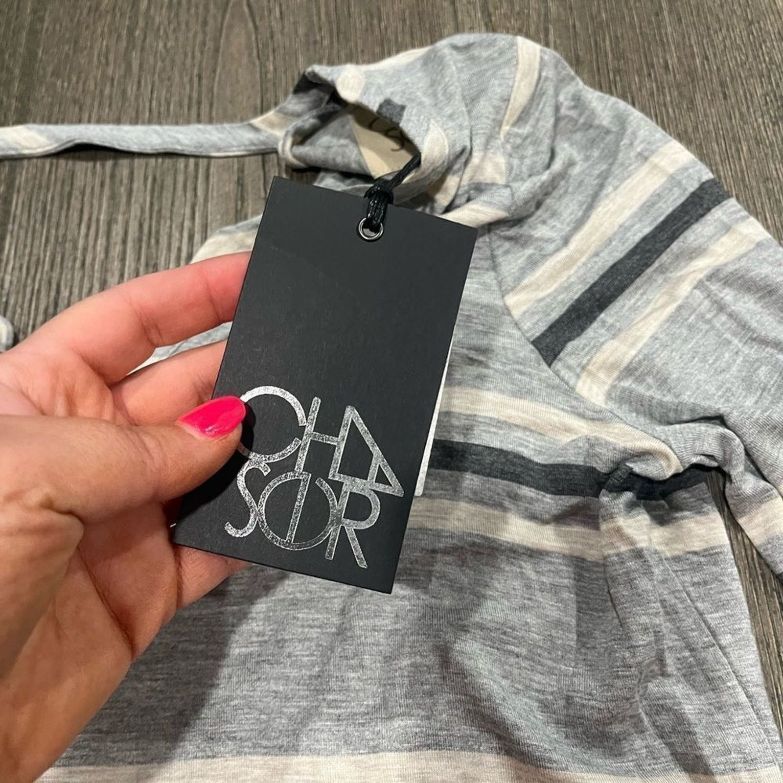 Vintage NWT Chaser Gray Striped Long Sleeve Scoop Neck T-Shirt Sz M Size M / US 6-8 / IT 42-44 - 2 Thumbnail
