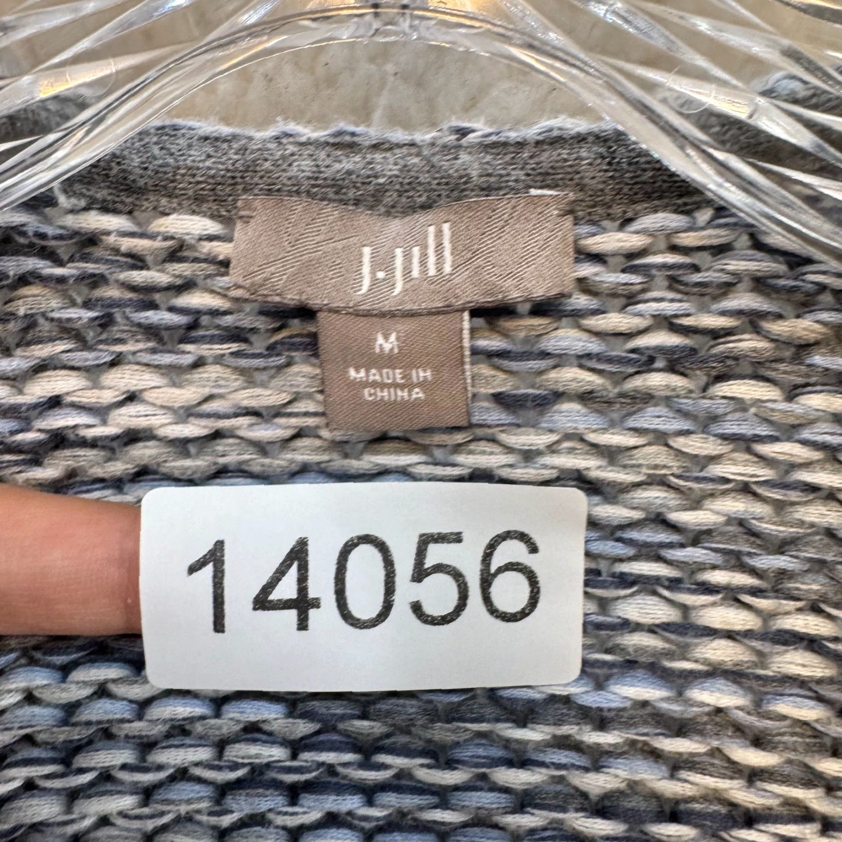 J. Jill J Jill Cardigan Sweater M Grey Blue Chunky Knit Striped Open Front Women Size M / US 6-8 / IT 42-44 - 7 Thumbnail