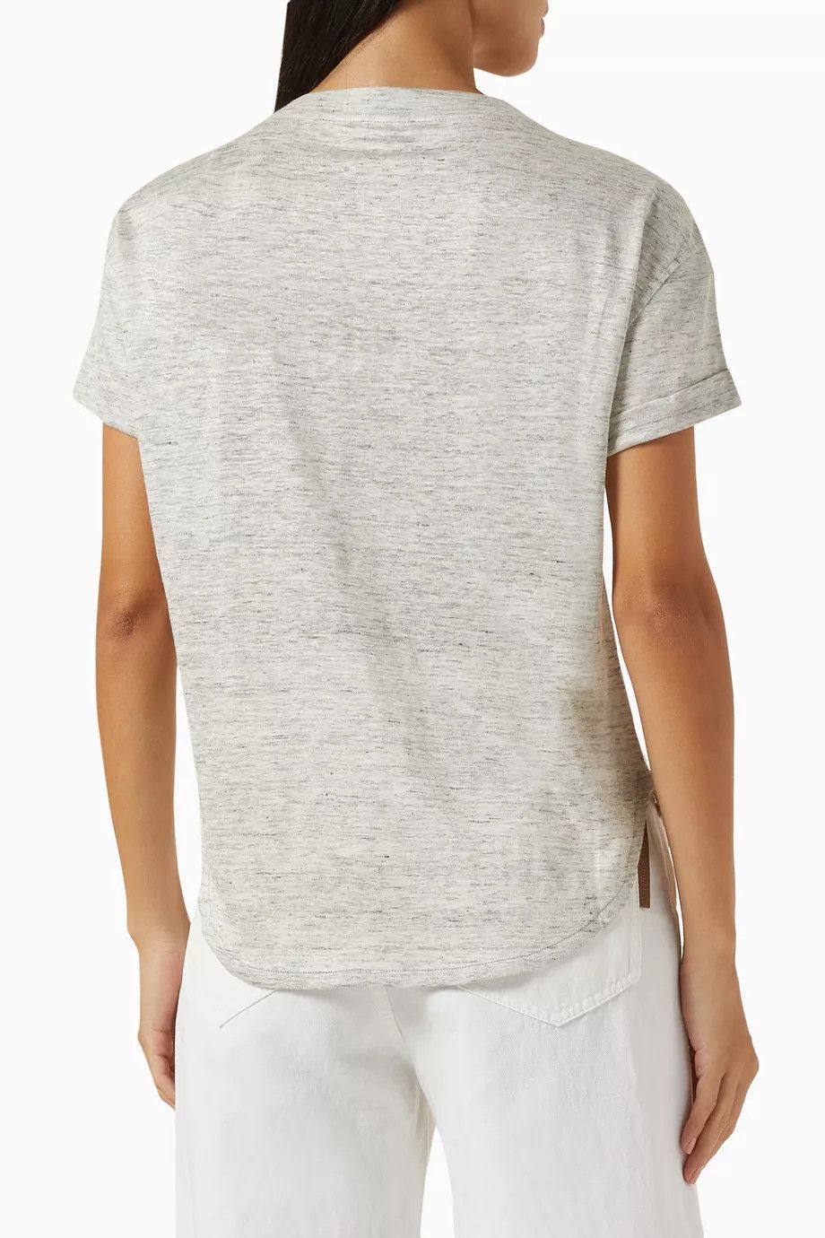Brunello Cucinelli o1y0825 V-neck Short Sleeves T-Shirt in Light Gray Size XXL / US 16-18 / IT 52-54 - 3 Thumbnail