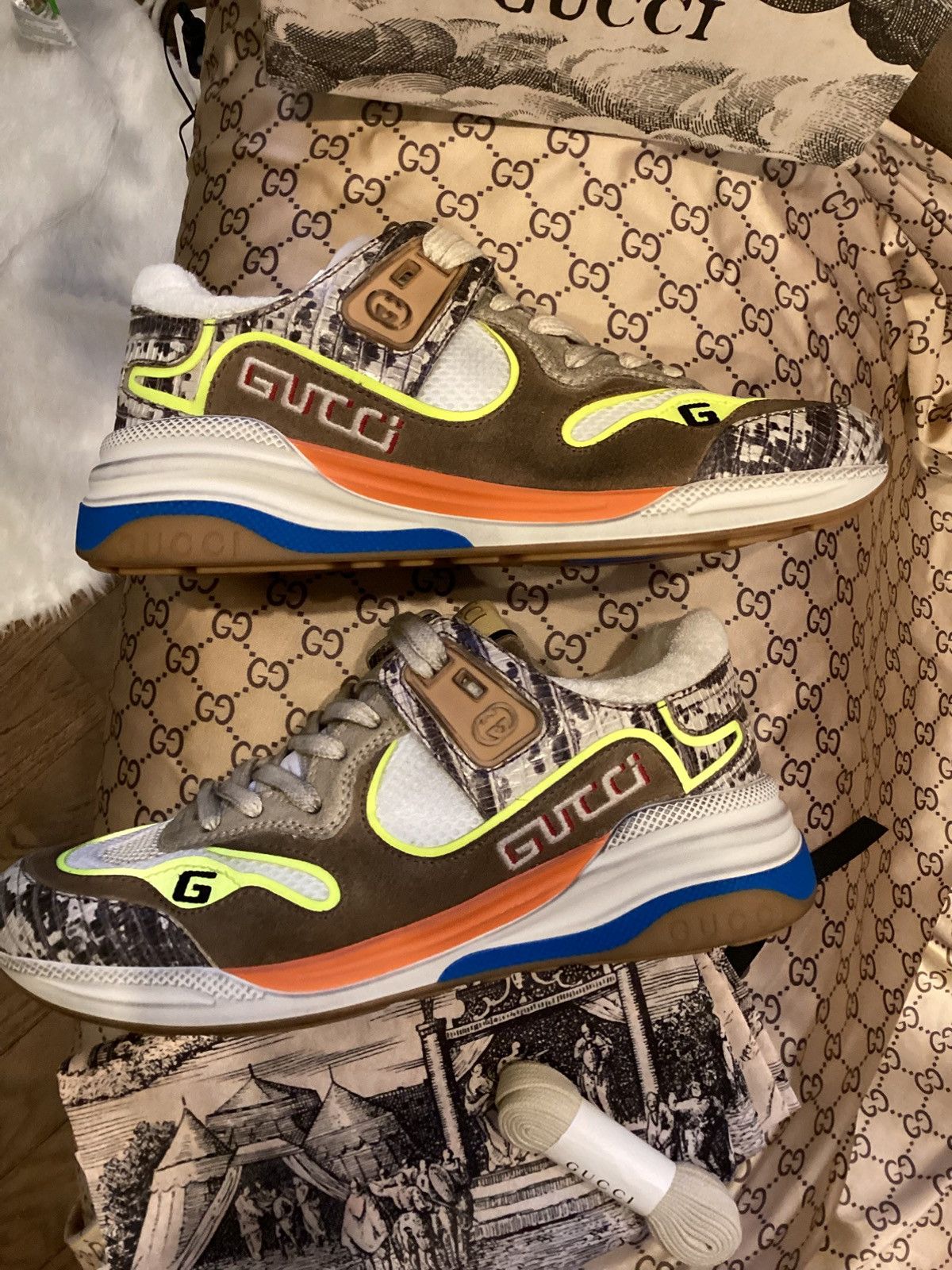 Gucci GUCCI Women's Ultrapace 'Rock Tejus Printed' Sneakers Size US 5.5 / IT 35.5 - 4 Thumbnail
