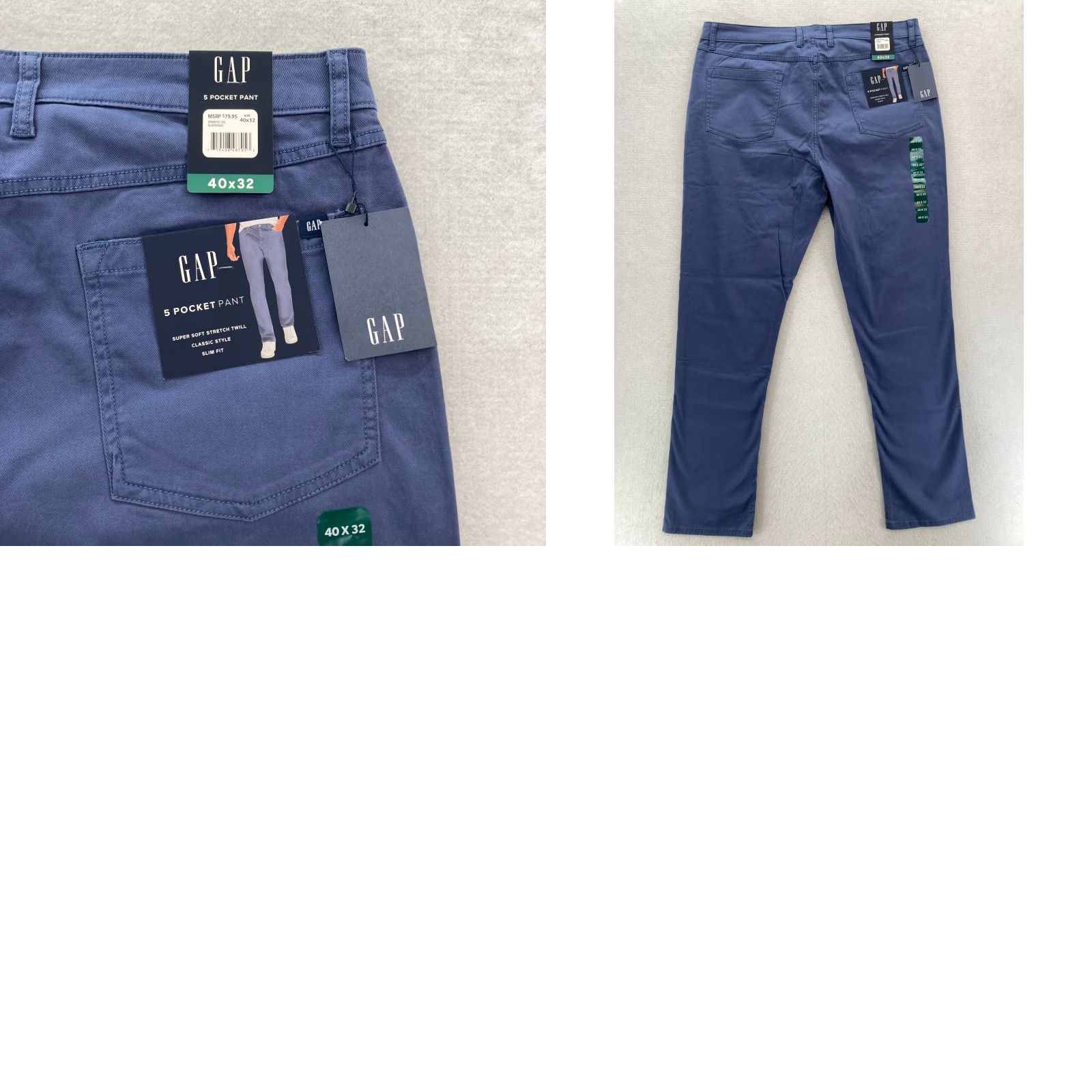 Gap GAP 5 Pocket Pant Mens Slim Fit Straight Leg Blue Twill Chino 40x32 NWT Size US 40 / EU 56 - 9 Thumbnail