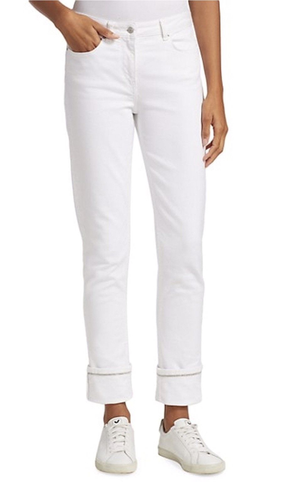 Fabiana Filippi Fabiana Filippi Slim Cut Beaded Cuff Jeans White RRP $550 Size 34" / US 12 / IT 48 - 1 Thumbnail