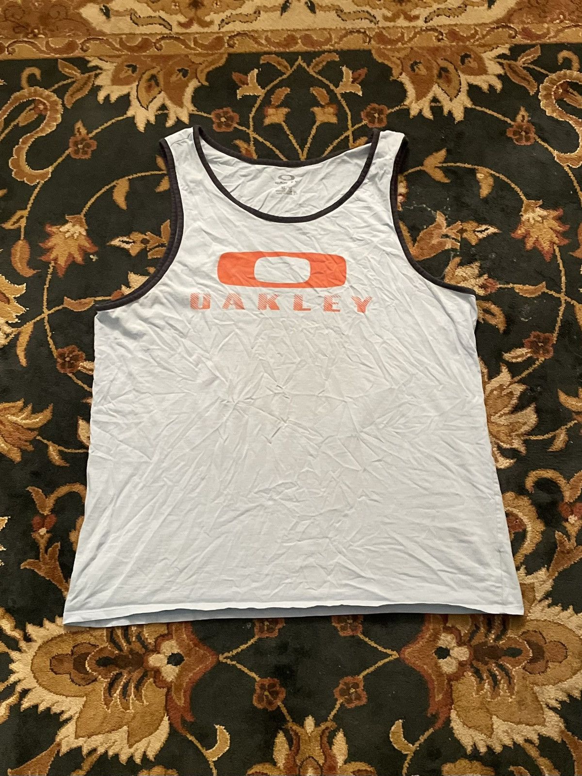 Oakley VTG Y2K Oakley Orange Graphic Light Blue Sleeveless Tank Top Size US XL / EU 56 / 4 - 1 Thumbnail