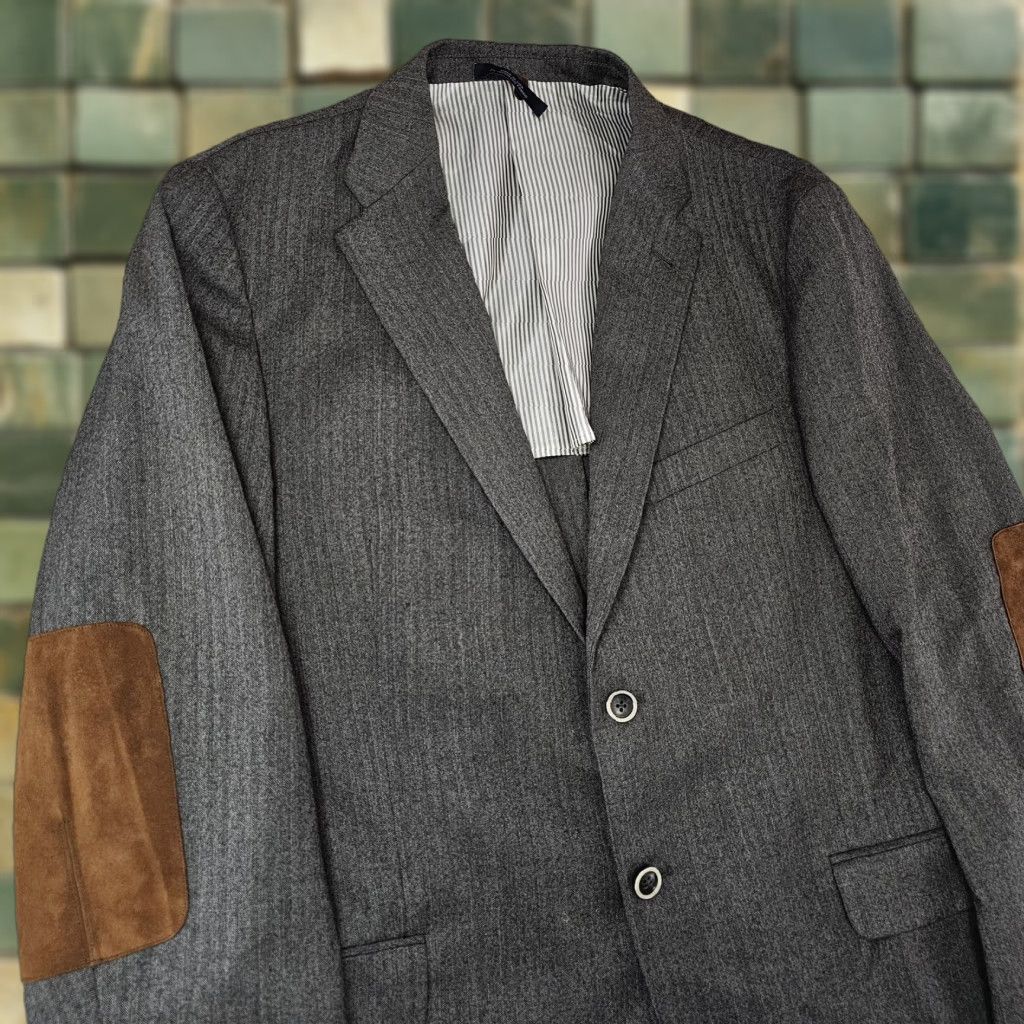Joseph Abboud VINTAGE Joseph Abboud Blazer Mens 44R Gray Wool Herringbone Elbow Patches 2 Button USA Size 44R - 1 Thumbnail