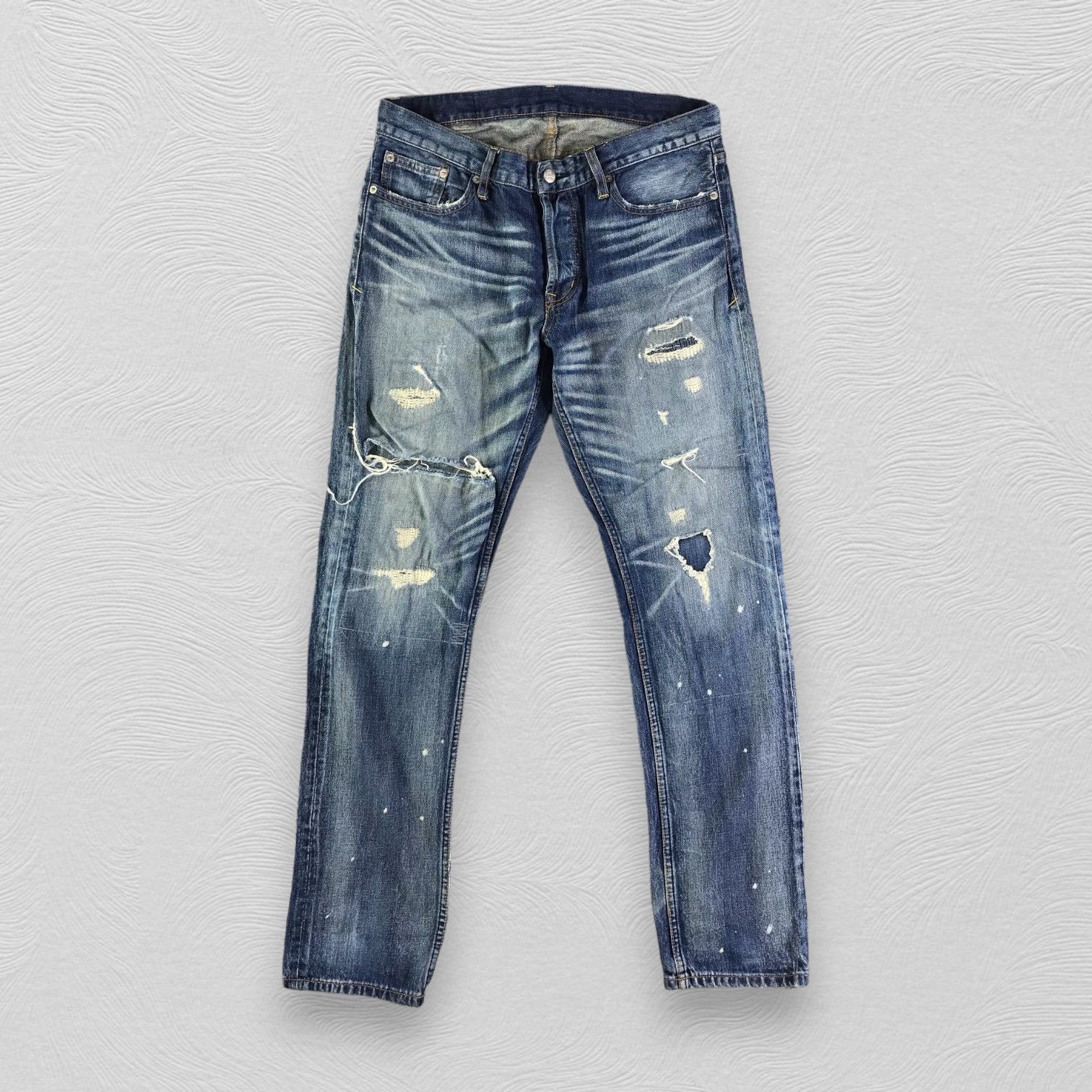 Japanese Brand Stooge & Co Jeans Distressed Denim KJ2695 Size US 33 - 1 Thumbnail
