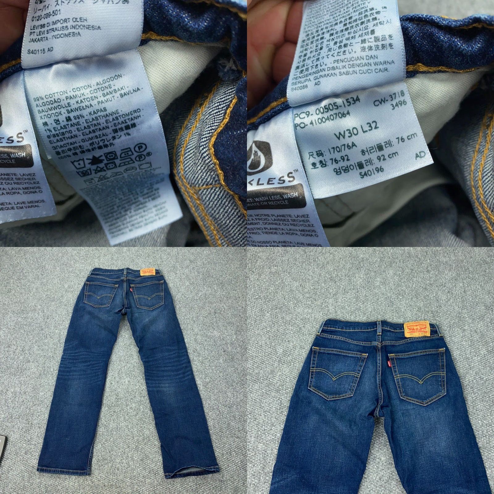 Levi's Levi's Jeans 505 Straight Mens 30x31 Denim Stretch Blue, Regular Fit, 5-Pocket, Zip Fly, Cotton Elastane, 30 Waist Men’s Jeans Size US 30 / EU 46 - 8 Thumbnail