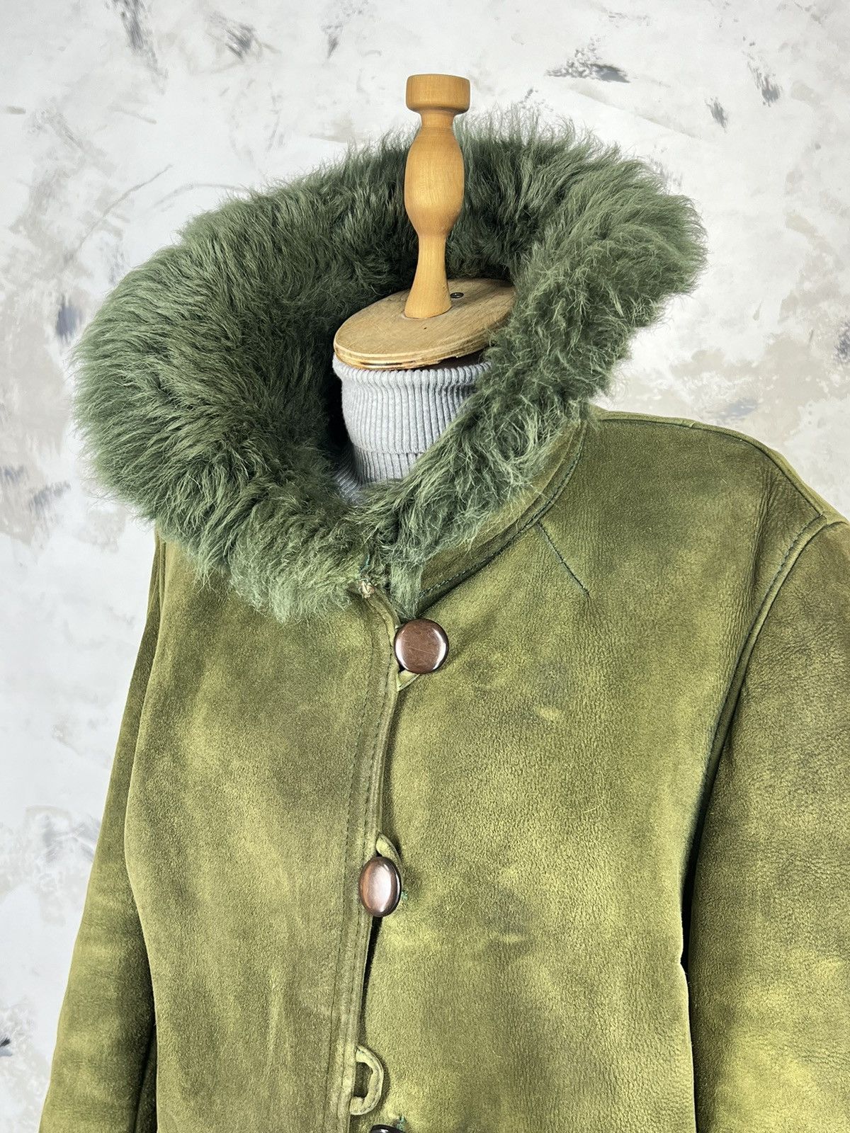 Vintage Vintage Green Suede Shearling Coat Long Jacket Size M - L Size L / US 10 / IT 46 - 6 Thumbnail