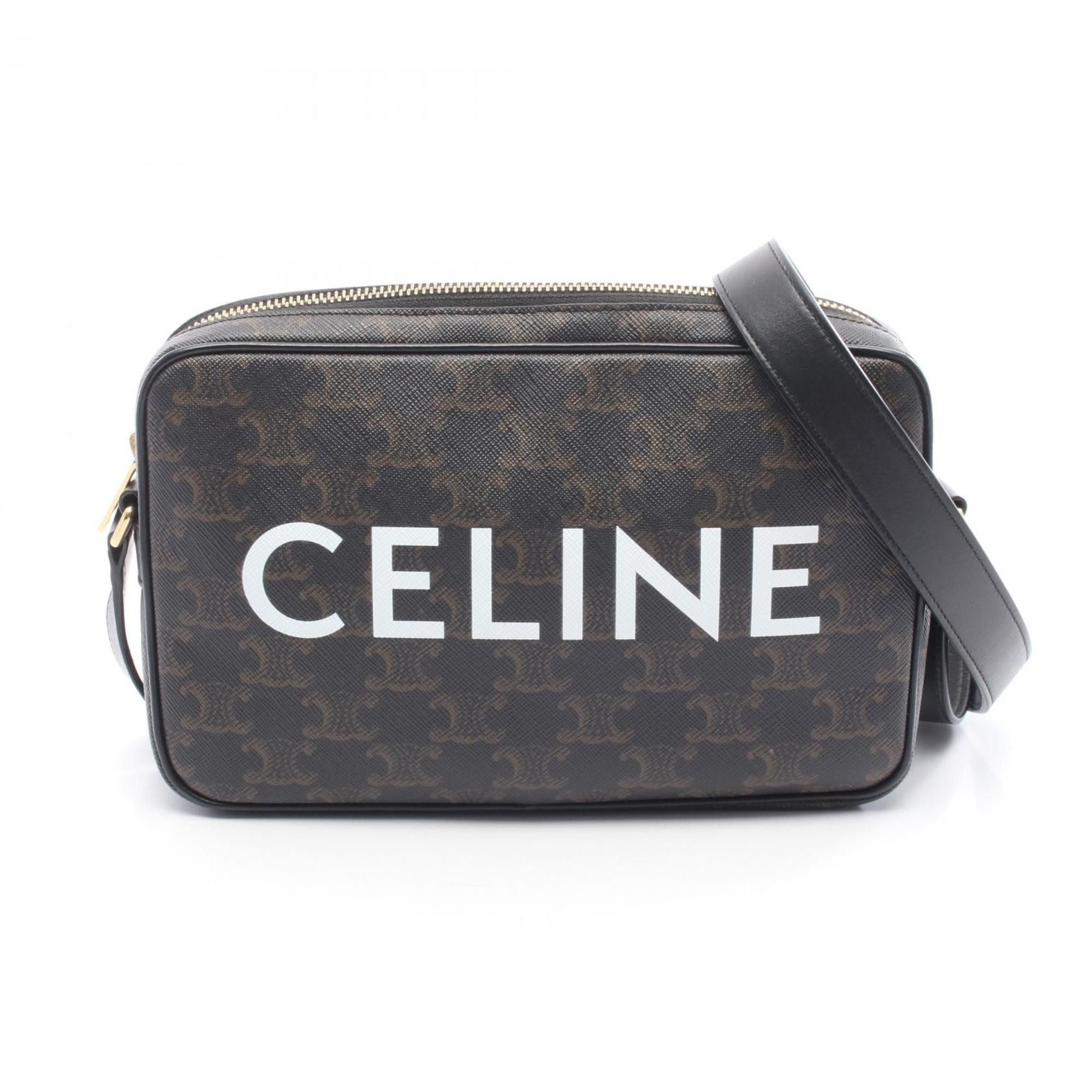Celine Celine Triomphe Medium Messenger Bag, Shoulder Coated Canvas and Leather, Women's, Black Brown, 194502 Size ONE SIZE - 1 Thumbnail