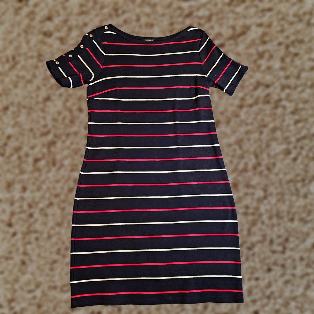 Talbots Talbots Dress Women Petite Medium Blue Red Striped Sheath Fitted Stretch Casual Knit Navy Black?? Size M / US 6-8 / IT 42-44 - 1 Thumbnail