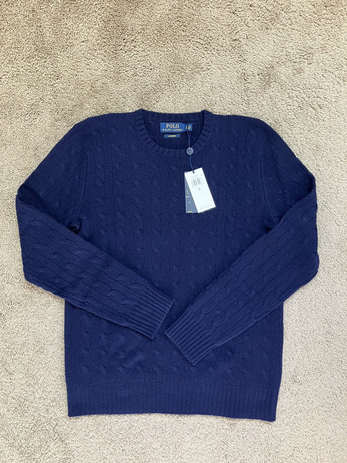 image of Polo Ralph Laurent 100% Cashmere Bright Navy Sweater Size Small in Blue, Men's