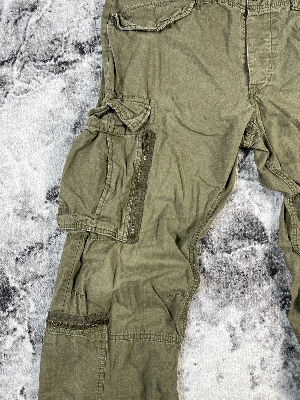 Vintage Olive Cargo Pants Multi Pocket Military Style Wide Size US 34 / EU 50 - 4 Thumbnail
