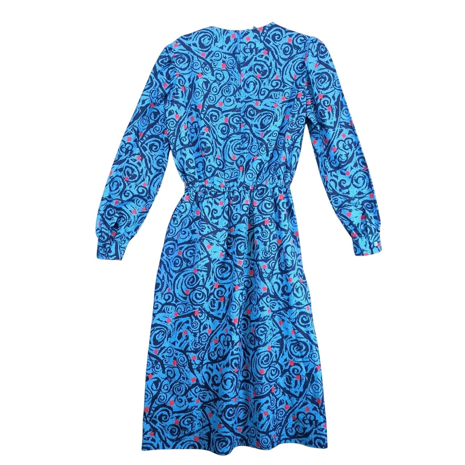 Handmade Vintage 1980s Handmade Blue Swirl Belted Blouson Dress Sz M Size M / US 6-8 / IT 42-44 - 2 Thumbnail