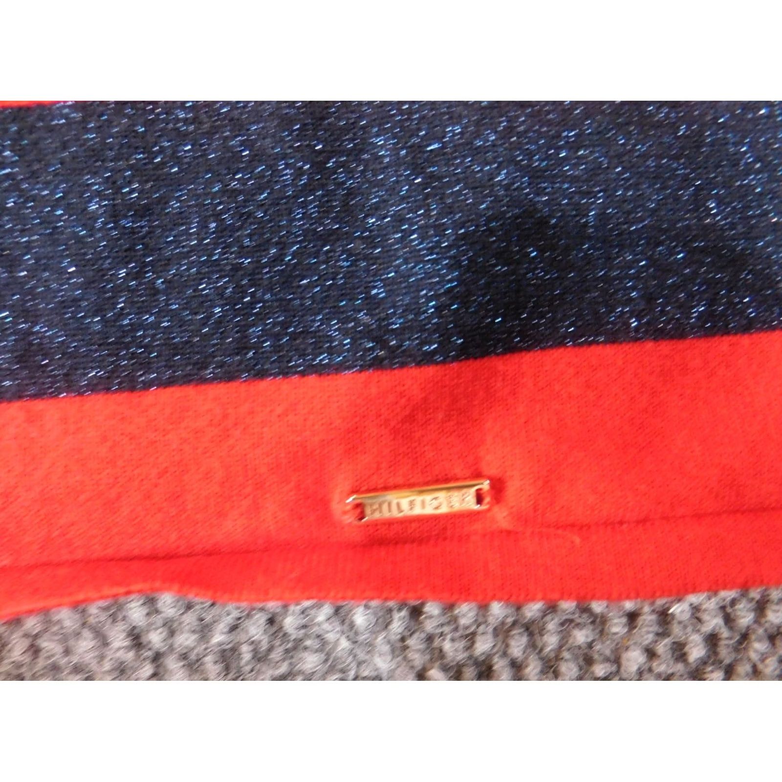 Tommy Hilfiger Tommy Hilfiger Womens Sweater L Red Striped Pullover Crew Neck 1/4 Zip Bell Sleeve Classic Casual Size L / US 10 / IT 46 - 4 Thumbnail