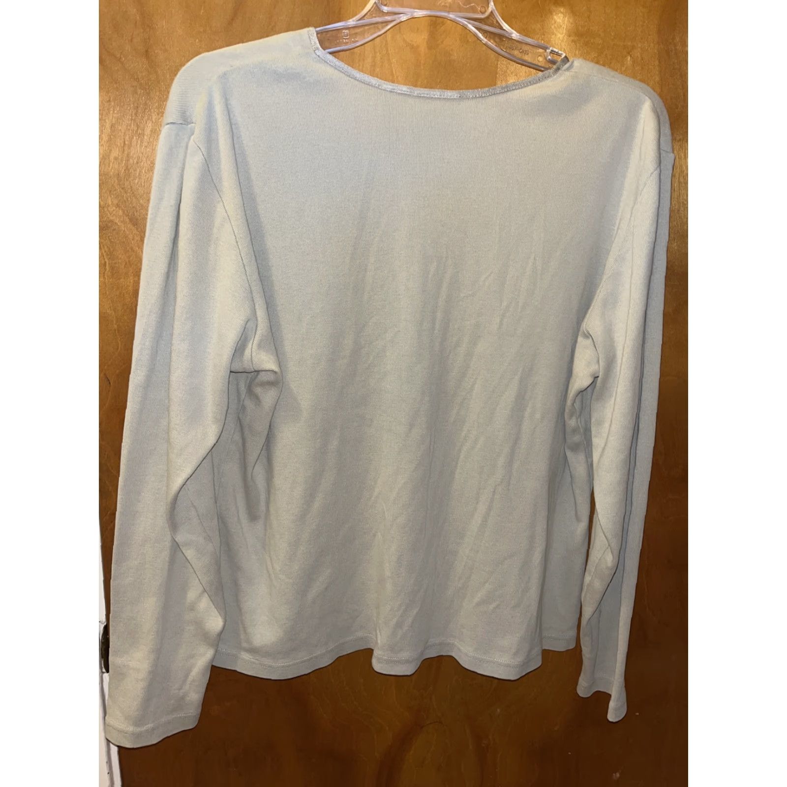 Vintage L.L. Bean Women's Cotton Button-Down Shirt Collarless Long Sleeve Casual Sage Medium Size M / US 6-8 / IT 42-44 - 4 Thumbnail