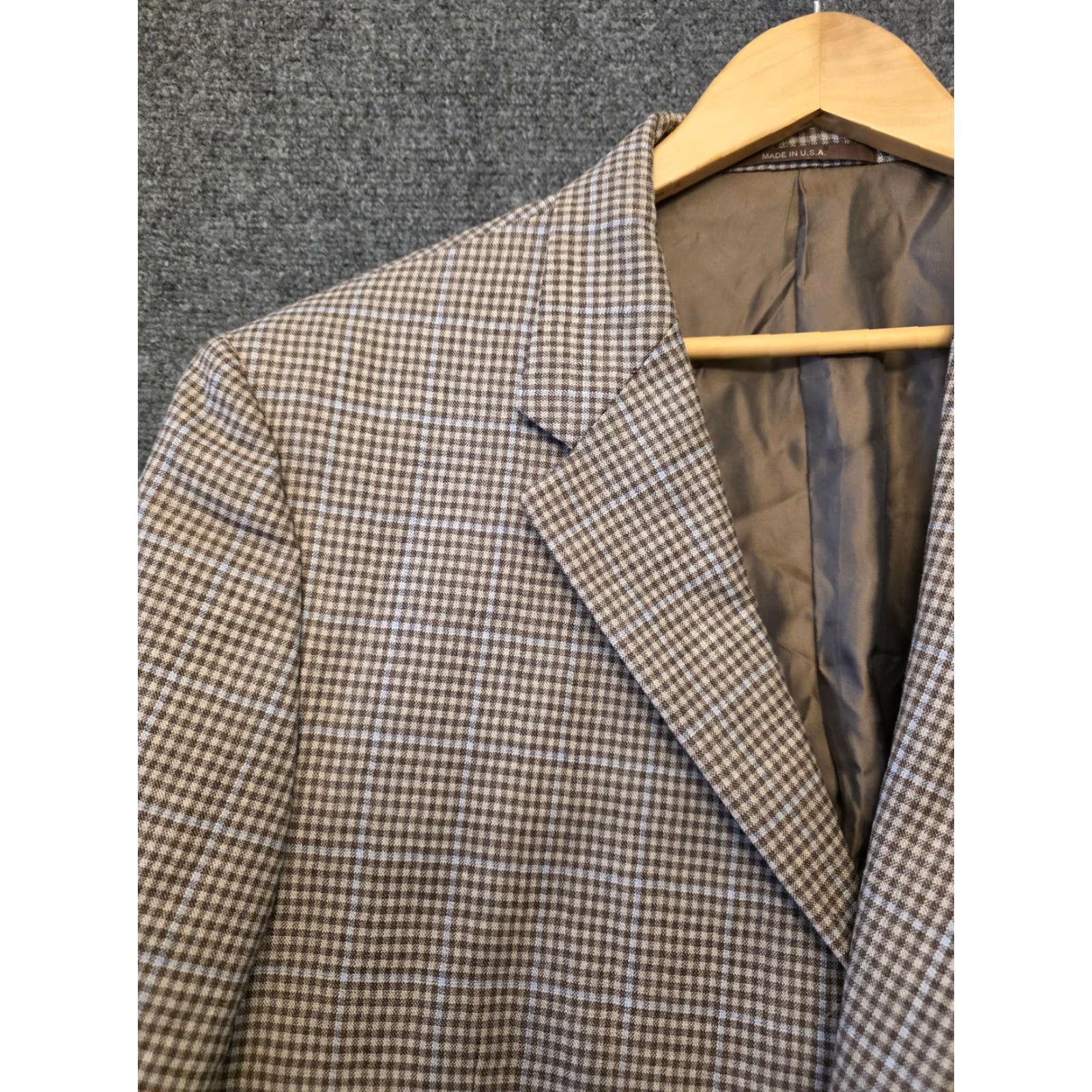 Vintage Hickey Freeman Blazer Sport Coat Mens 46 Brown Wool Check Tweed USA Jacket Jacket/Coat Length Regular Size 46R - 2 Thumbnail
