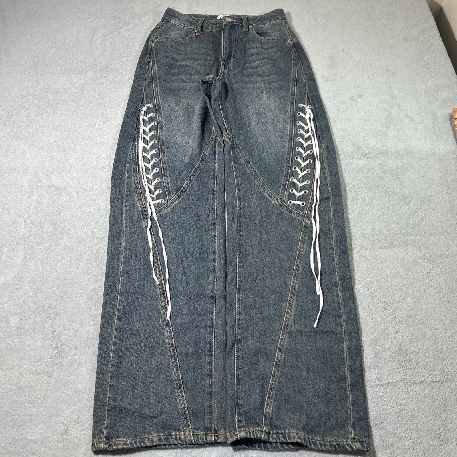 Forever 21 Tie Strap Beyond Baggy Jeans Ws 24 25x30 Wide Loose Grunge Size 25" / US 0 / IT 36 - 10 Thumbnail