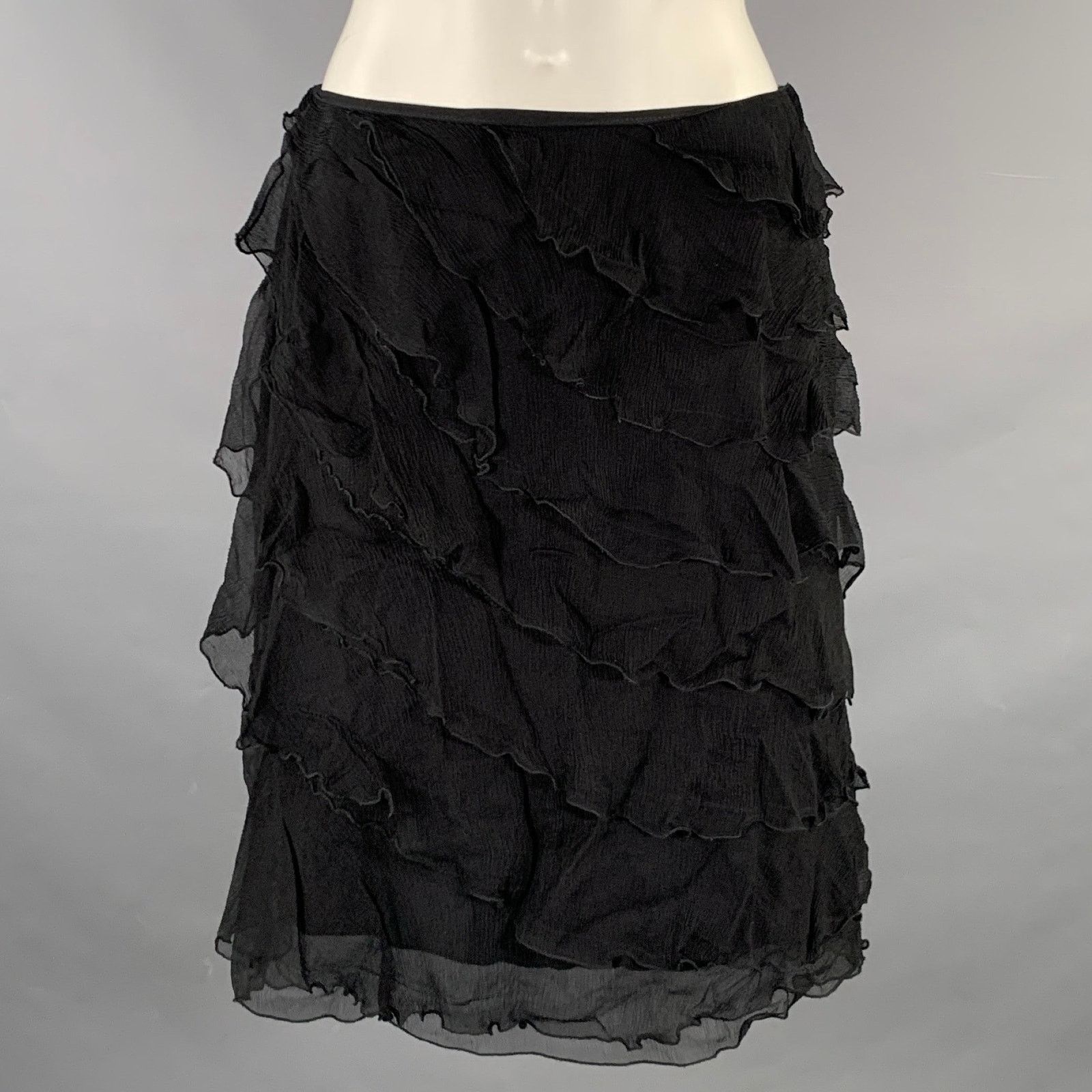 Blumarine BLUMARINE Size S Black Silk Ruffled Knee-Length Skirt Size 27" / US 4 / IT 40 - 1 Thumbnail