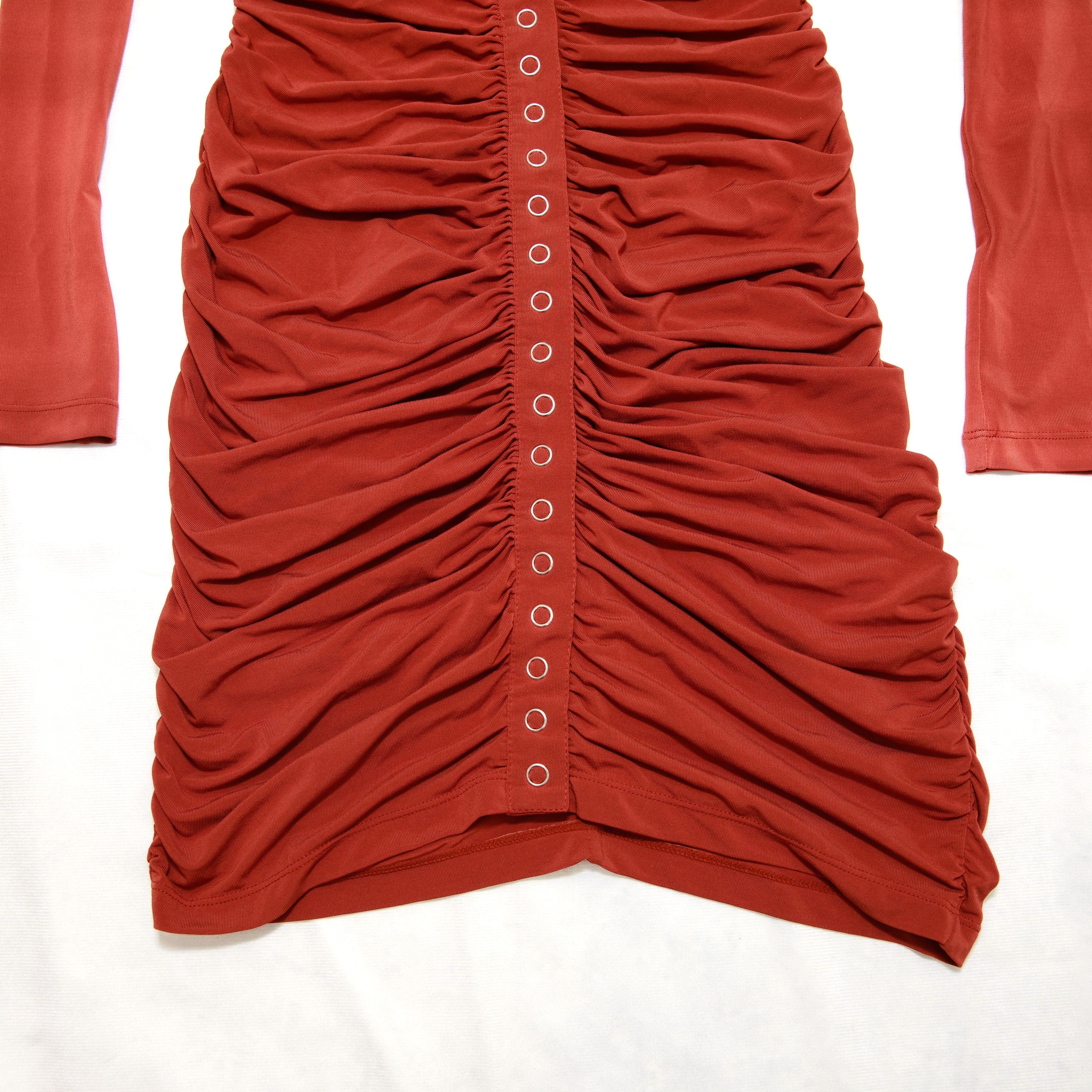 A.L.C. A.L.C. Larsen Brown Ruched Long Sleeve Minidress Buttons XS Size XS / US 0-2 / IT 36-38 - 2 Thumbnail