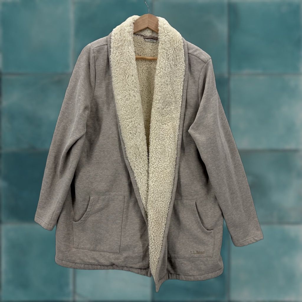 Vintage LL Bean Coatigan Jacket Womens XL Beige Sherpa Fleece Lined Open Front Cardigan Size XL / US 12-14 / IT 48-50 - 1 Thumbnail
